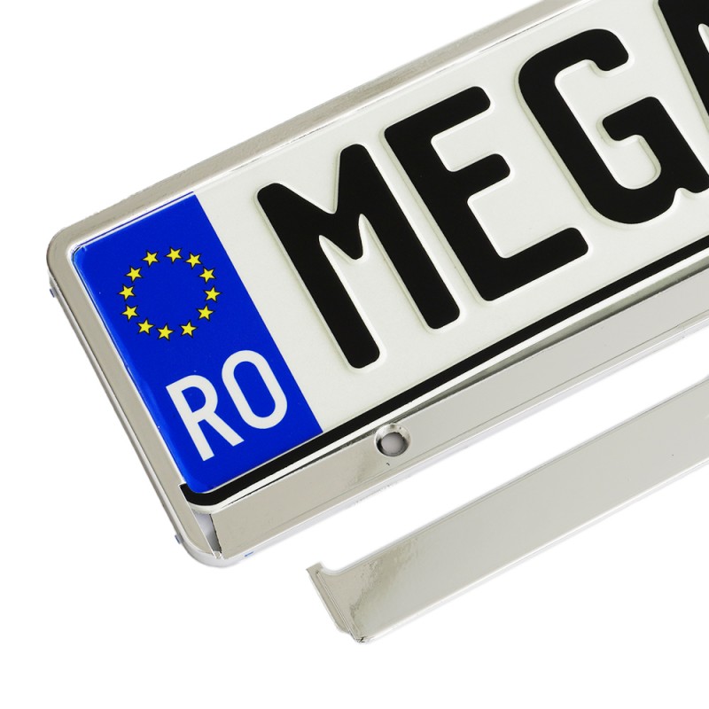 Suport Numar Inmatriculare Mega Drive Metalizat Silver 1 Buc