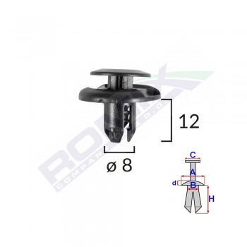 Clips Fixare Elemente Roata Pentru Honda/Mitsubishi 8X12Mm - Negru Set 10 Buc