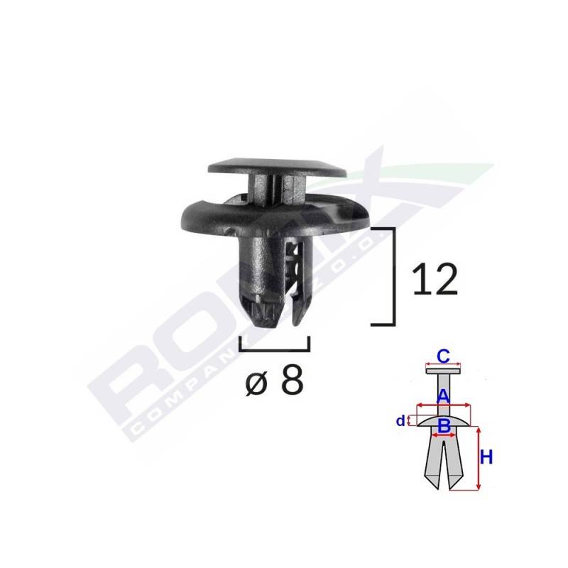 Clips Fixare Elemente Roata Pentru Honda/Mitsubishi 8X12Mm - Negru Set 10 Buc
